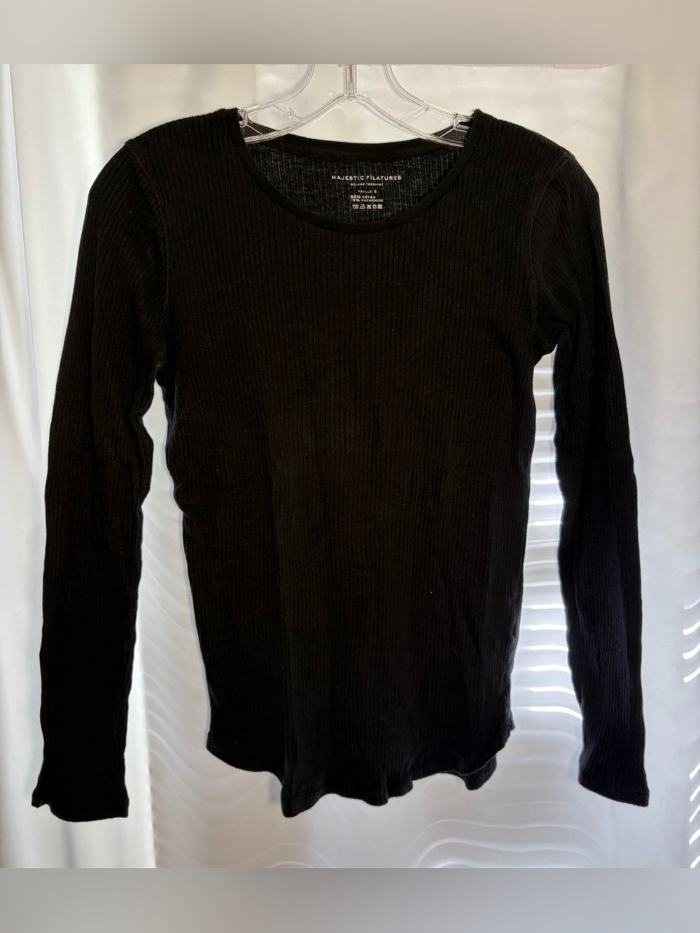 MAJESTIC FILATURES Black Deluxe Teeshirt Long Sleeve Cotton/Cashmere Blend Sz S